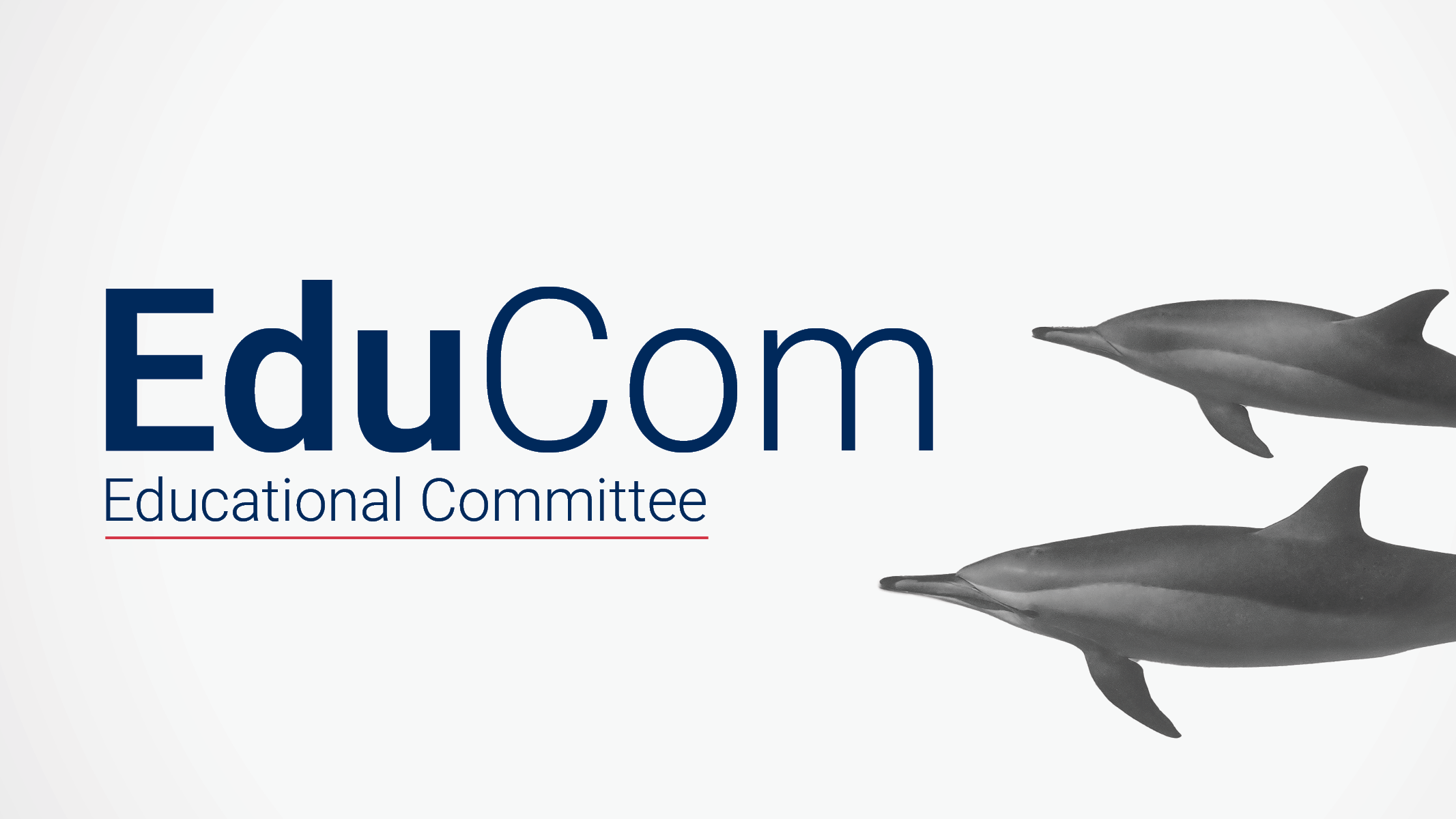 EduCom logo with two dolphins in the background